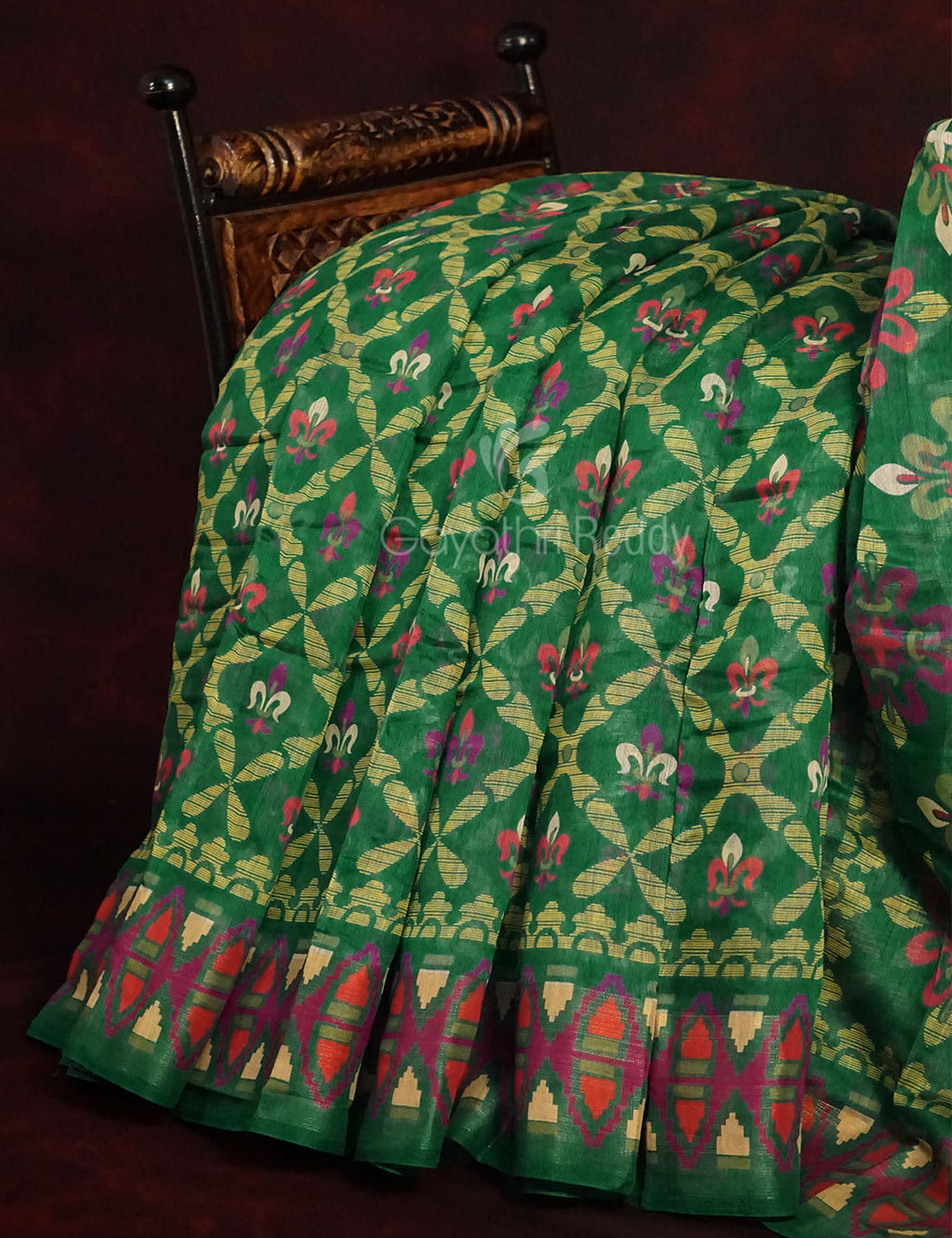 Dark Leaf Colored All Over Printed Semi Chanderi Saree By Gayathri Reddy Designer Studio