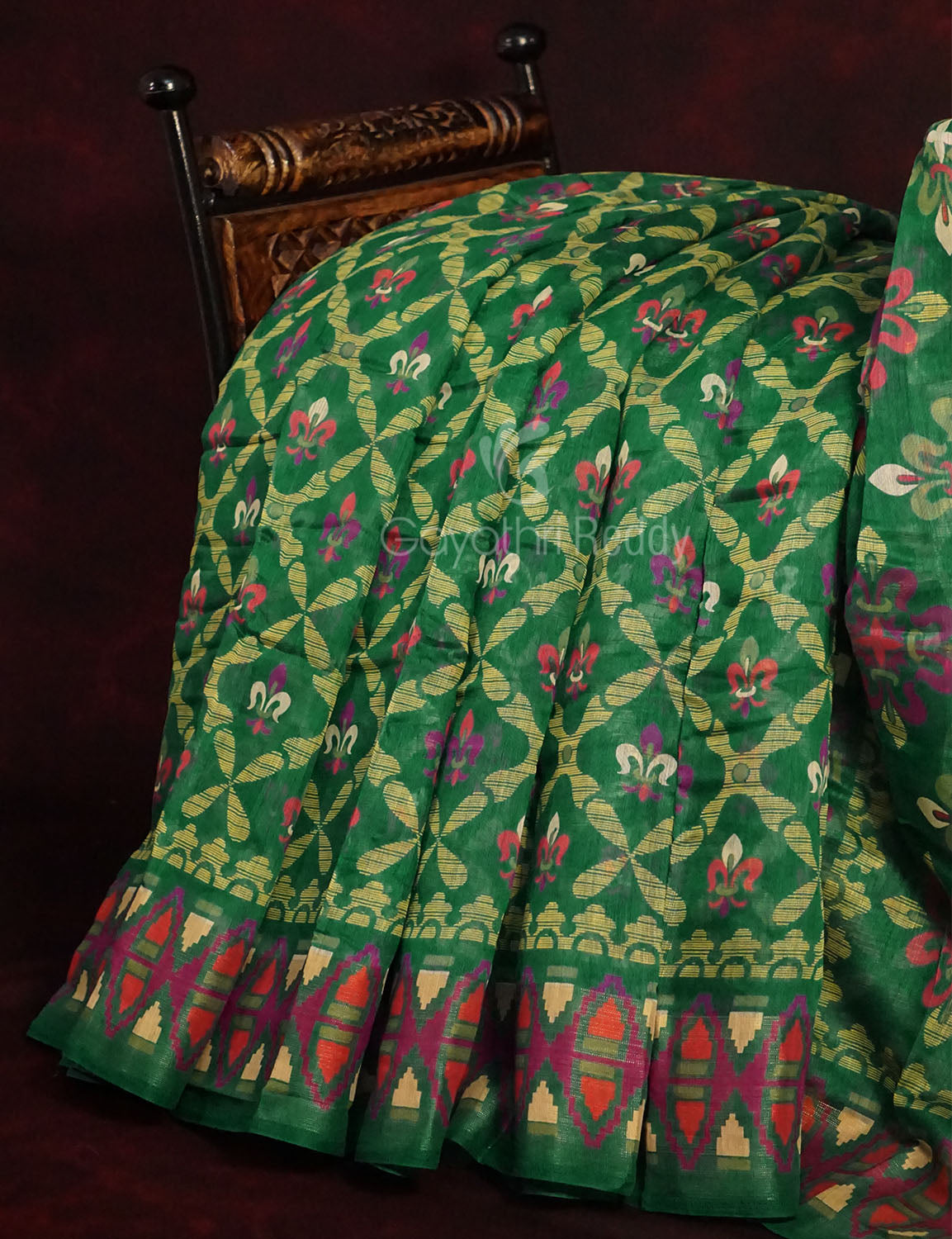 Dark Leaf Colored All Over Printed Semi Chanderi Saree By Gayathri Reddy Designer Studio