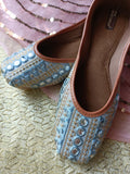 Desi Colour Women Indian Ethnic Footwear-Mini Dabka-Grey Mirror Lines