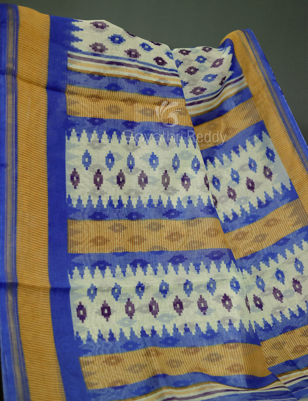 Shades of Cream And Ink Blue Colour Blouse Patola Print Semi Chanderi Saree By Gayathri Reddy Designer Studio