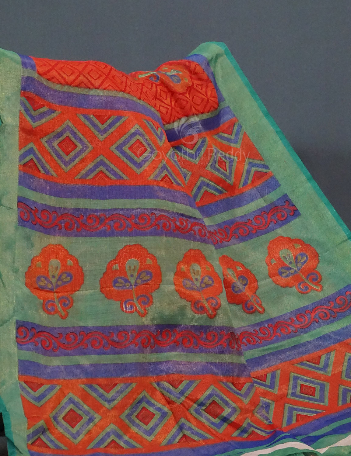 Orange Colour With Pista Green Blouse Cotton Brasso Saree By Gayathri Reddy Designer Studio