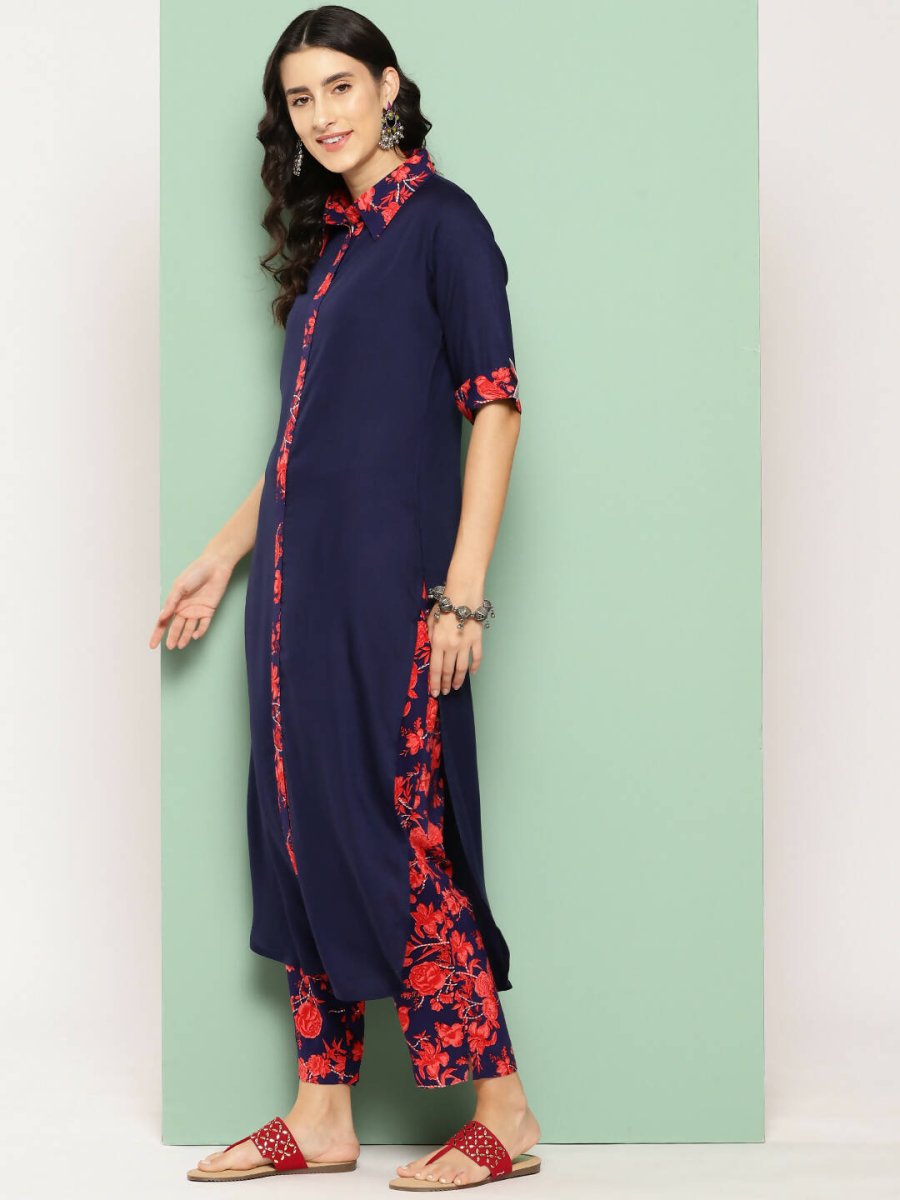 Ahalyaa Womens Kurta Set - Navy Blue