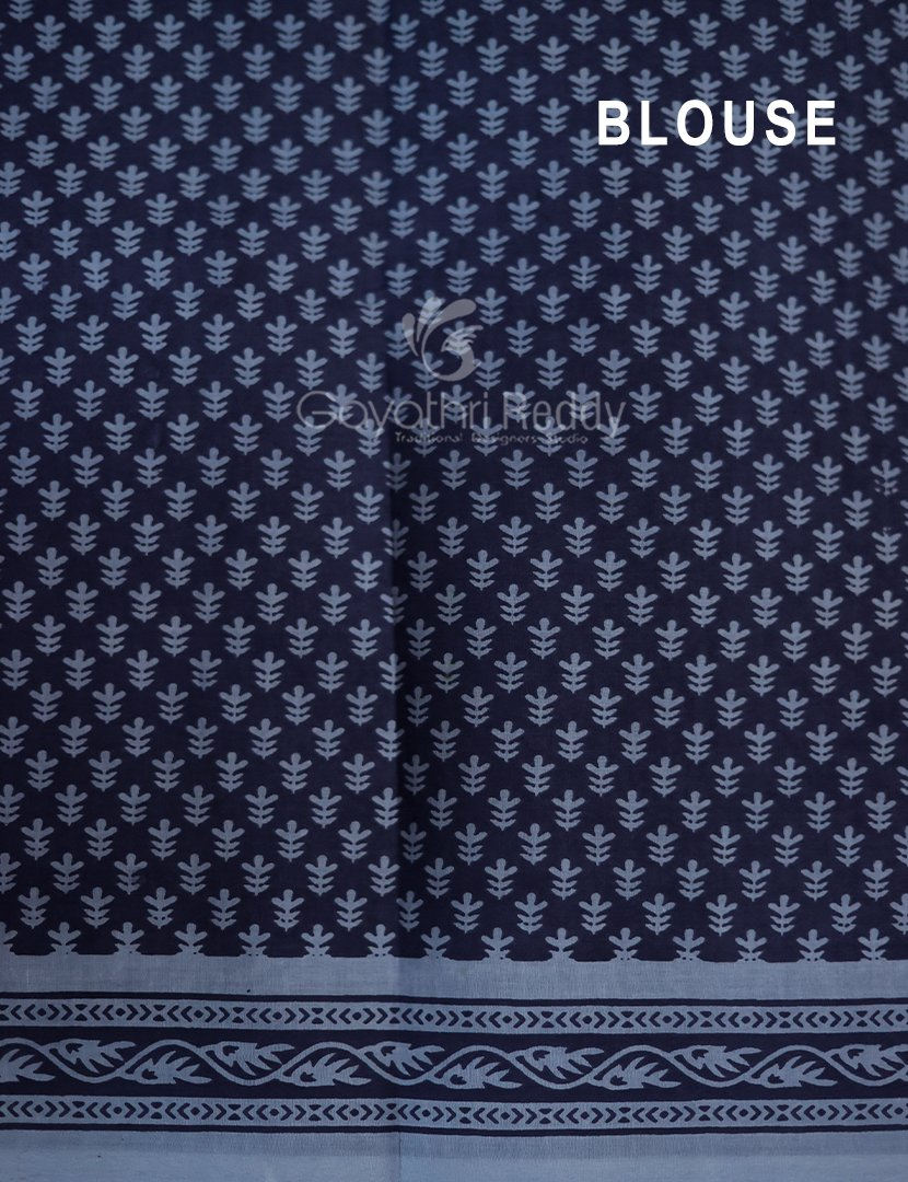 Shades of Dark Navy Blue And Grey With Pichwai Print Munga Cotton Saree By Gayathri Reddy Designer Studio