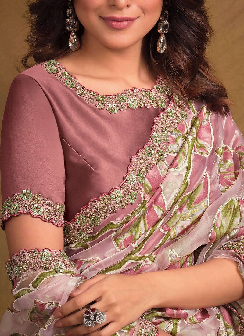 Mauve Burning Tissue Designer Saree with Unstitched Blouse - Norita Mahitha