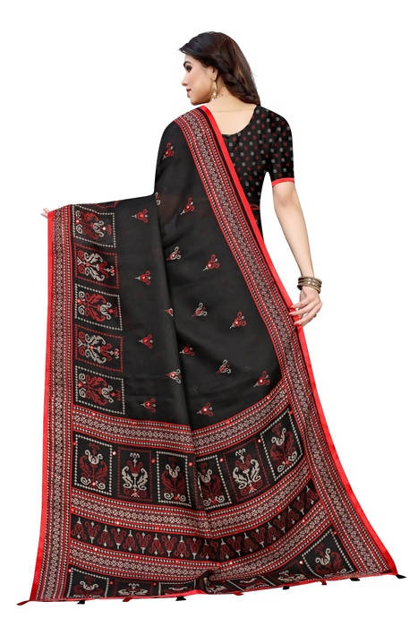 Vamika Embroidery Black Jute Silk Saree (Jhulka Black)