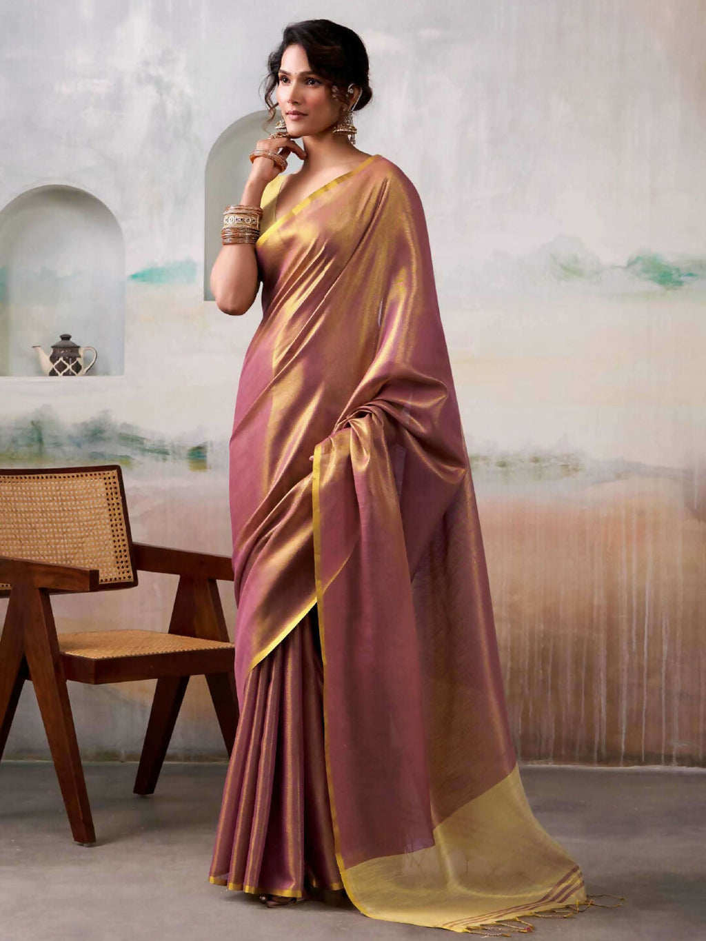 Shree Shyam Fashion Tissue Silk Pruple Saree