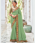 Green Vichitra Solid Saree With Unstitched Blouse Piece - Juhi
