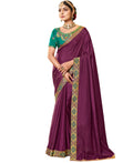 Purple Solid Vichitra Saree With Unstitched Blouse Piece - Selena