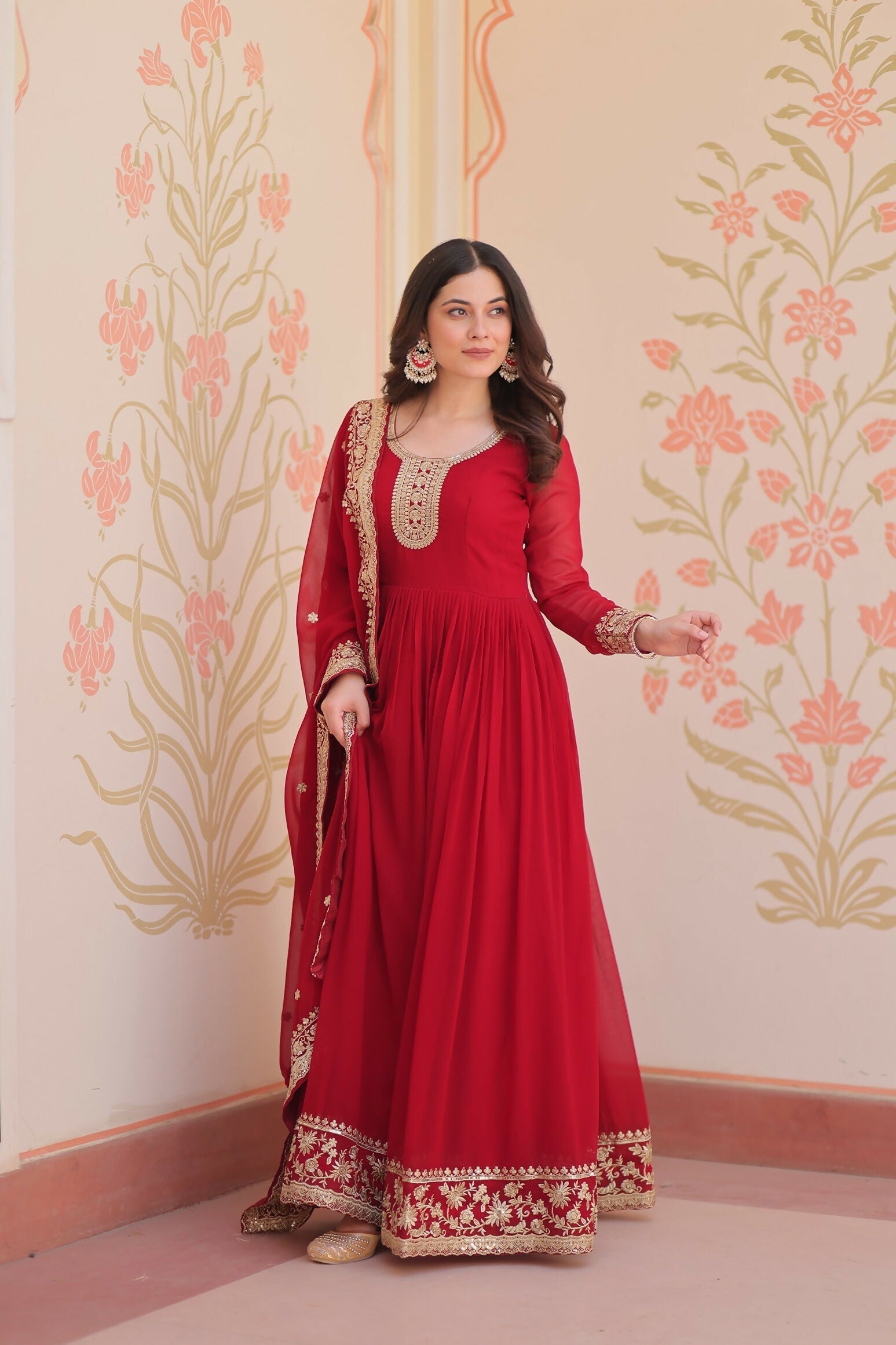 Joban Fashion Maroon Georgette Sequence Embroidery Work Kurta Set