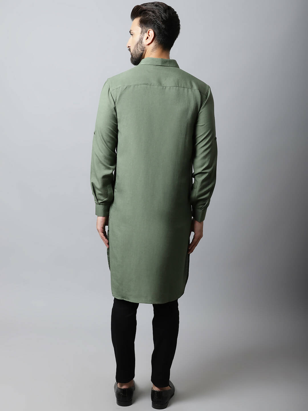 Even Apparels Green Color Linen Solid Men's Kurta With Shirt Collar (LN944)