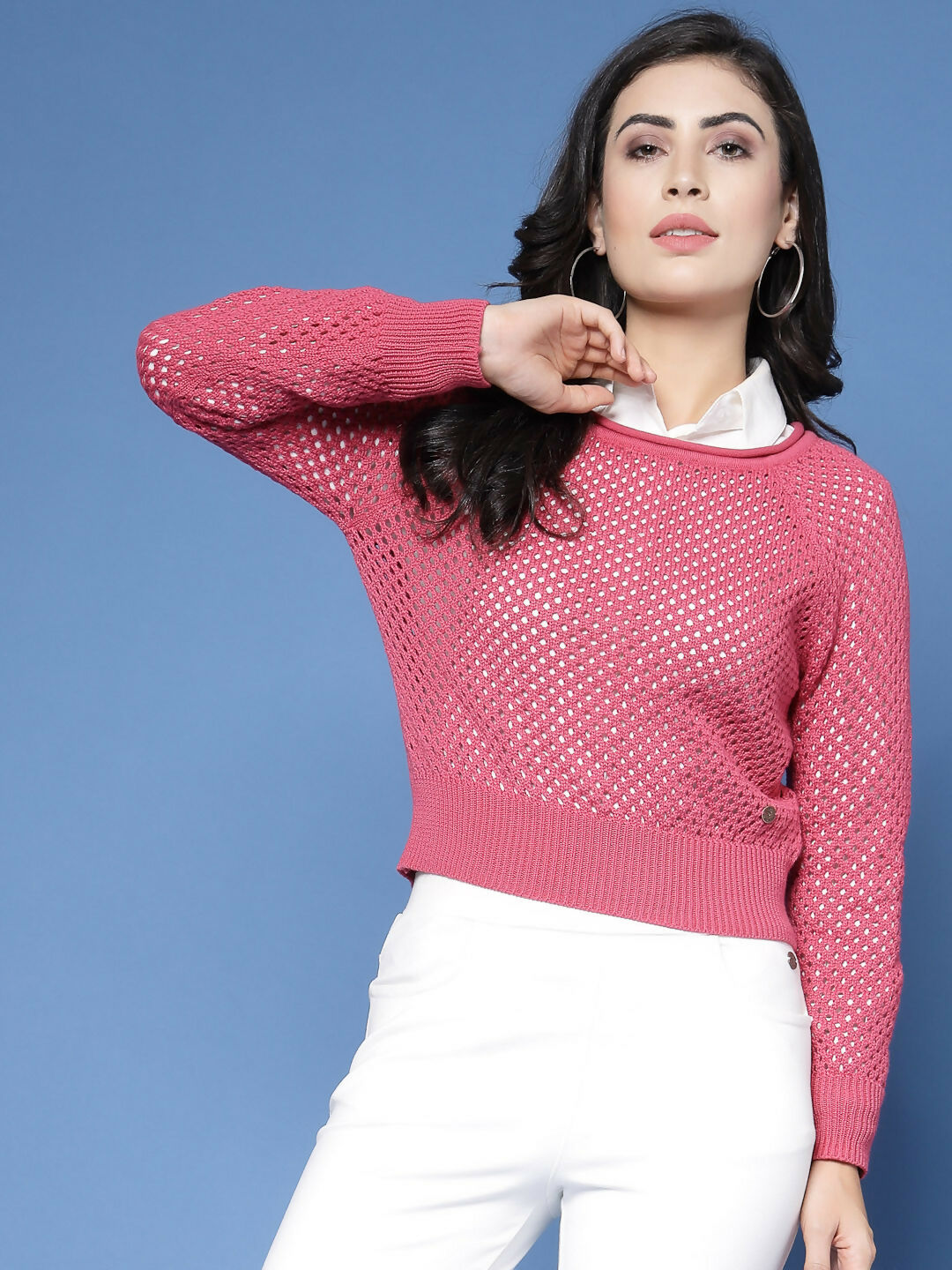 Women Winter Pink Cotton Pullover - Wool Trees