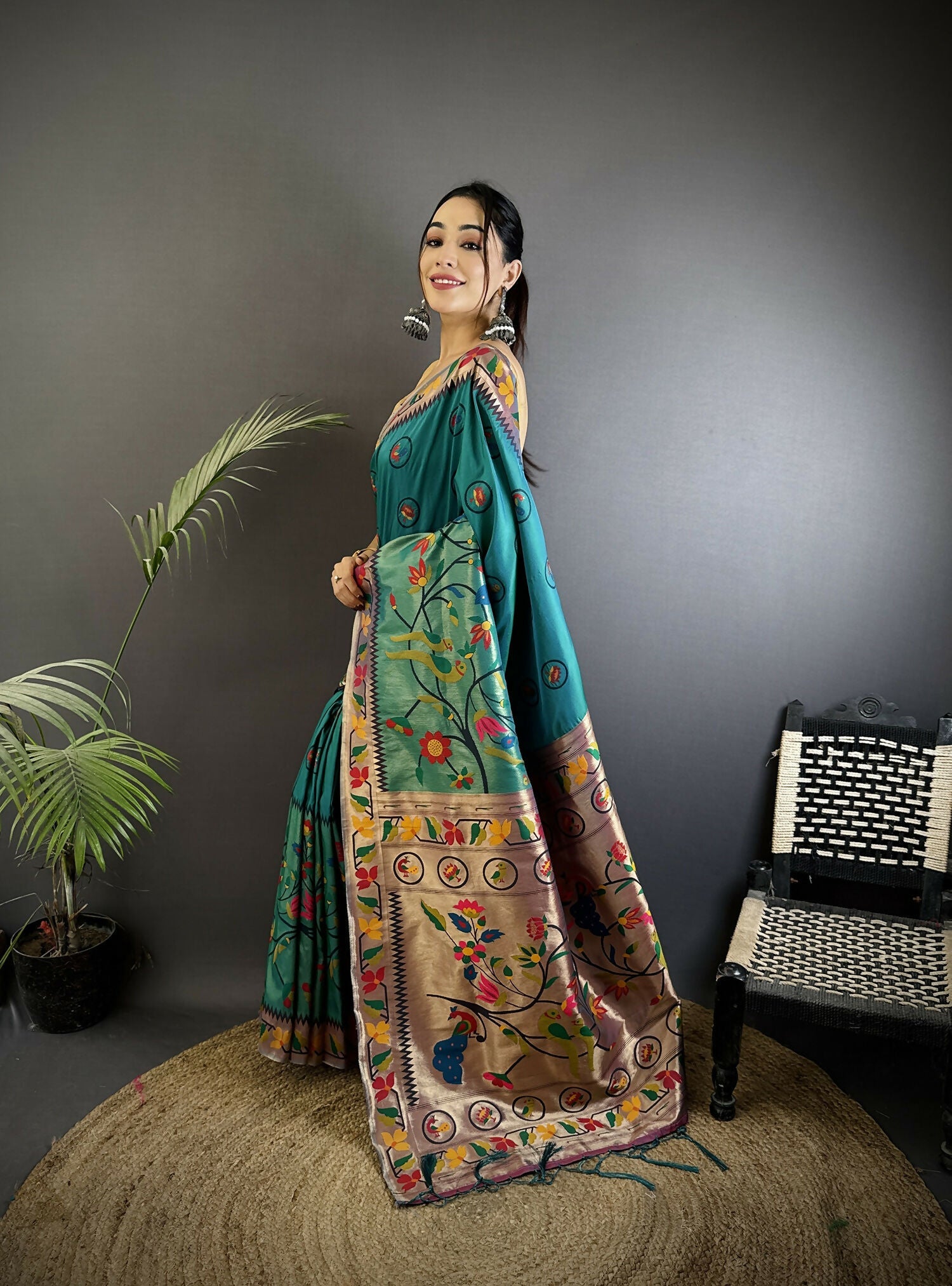 Joban Fashion Cyan Blue Paithani Soft Silk Meenakari Saree