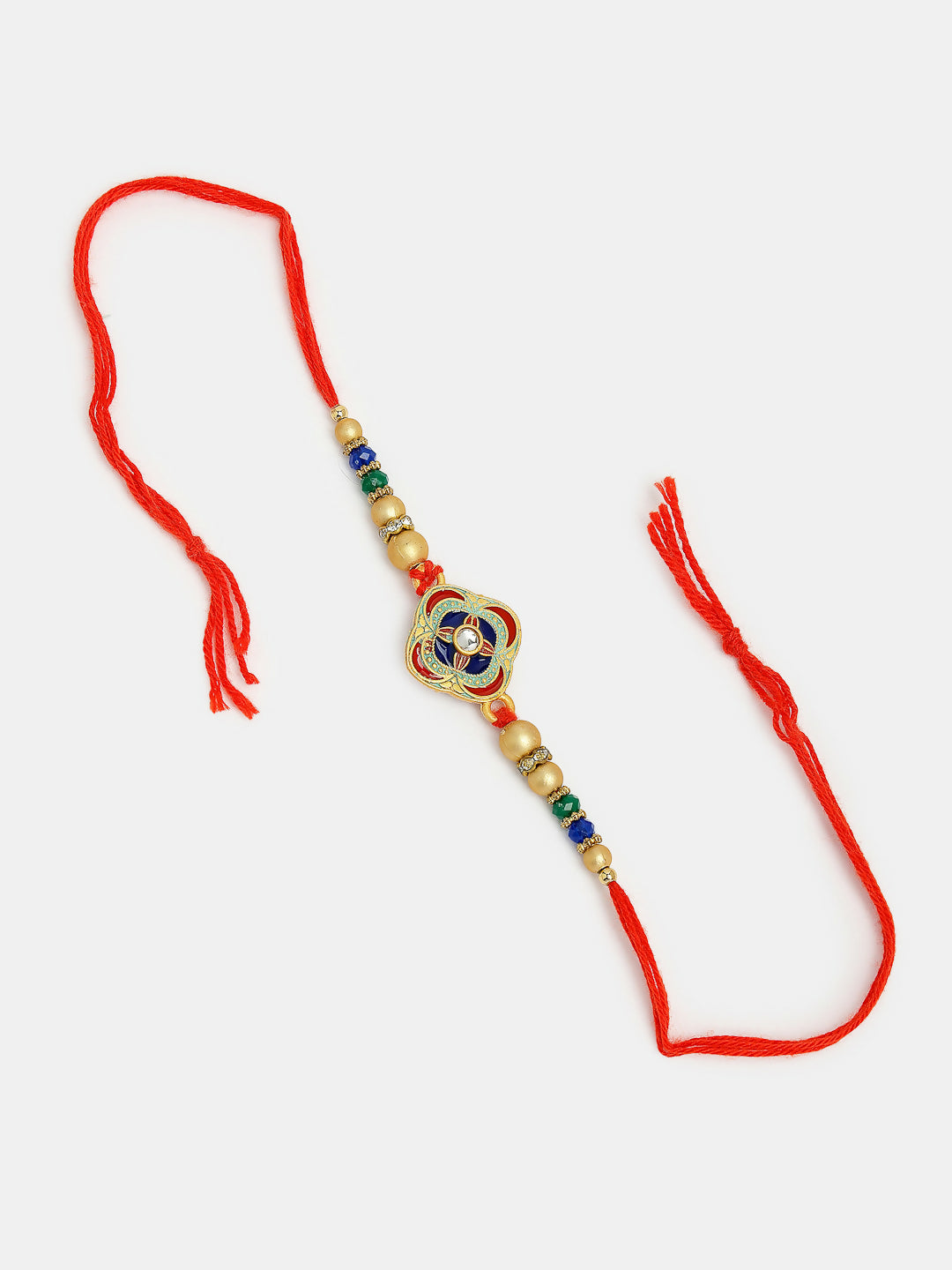 NVR Women & Men Set of 2 Multicolor Beaded Bhaiya Bhabhi Rakhi With Roli Chawal & Chocolate
