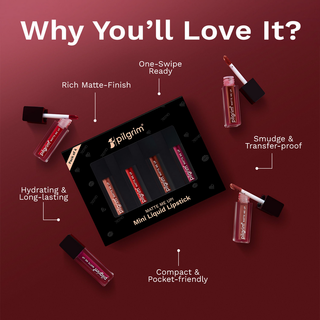 Pilgrim Matte Mini Liquid Lipstick 4 In 1 Pack Smudgeproof, Hydrating & Lightweight - Always On Top