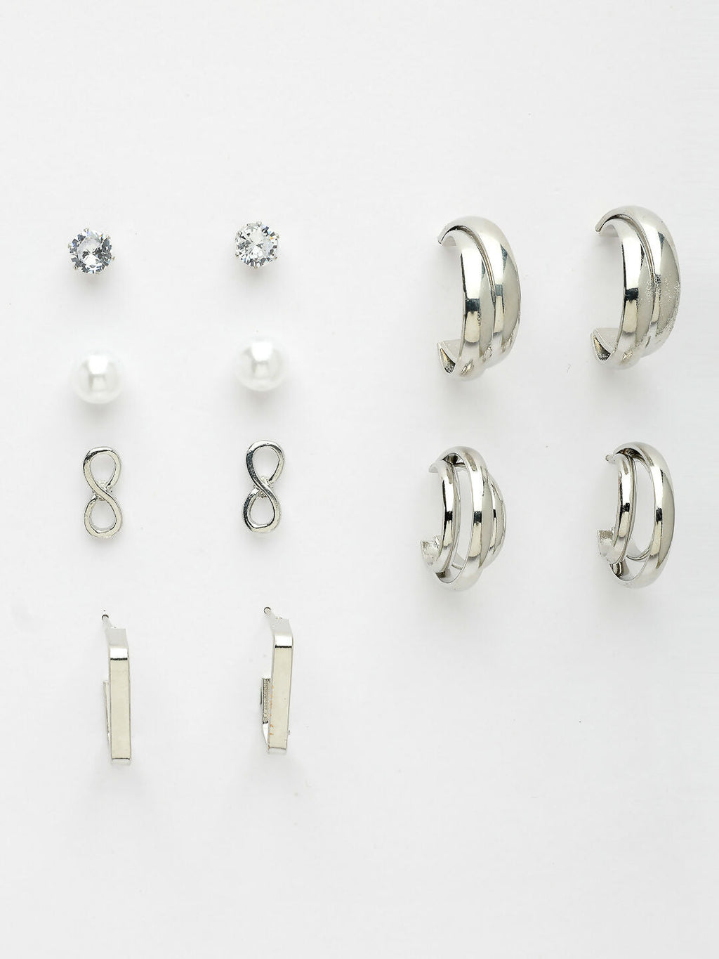 NVR Women's Set of 6 Silver-Plated Contemporary Half Hoop Earrings