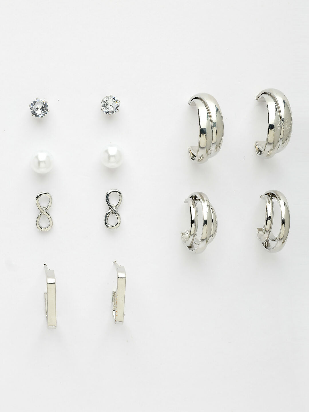 NVR Women's Set of 6 Silver-Plated Contemporary Half Hoop Earrings