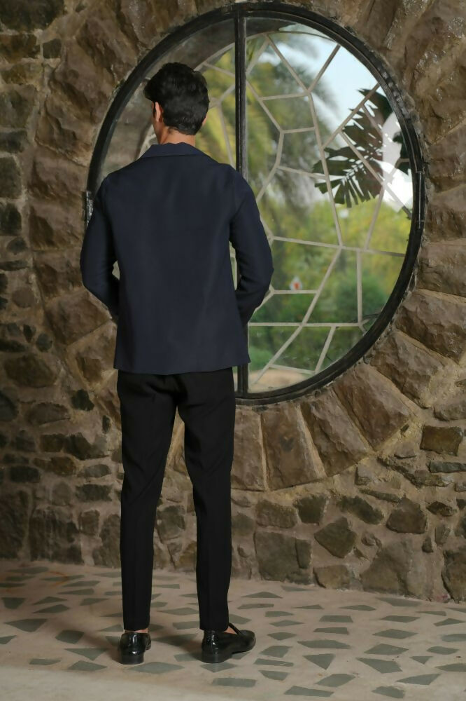 Noir Canvas Blazer – Black 4-Way Stretch Graphic Detail Suit For Men | Wedding & Party Wear by Hilo Design
