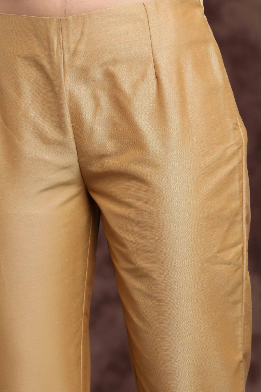 Juniper Women Gold Poly Silk Solid Slim Fit Pant/Slim Pant