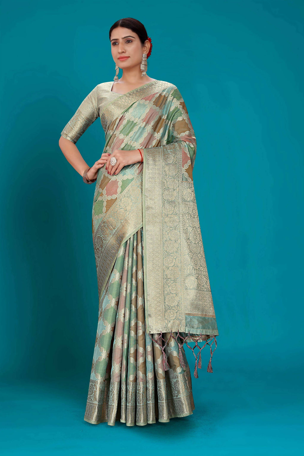 Sky Blue Soft Organza Woven Design Saree with Unstitched Blouse Piece - Zaara