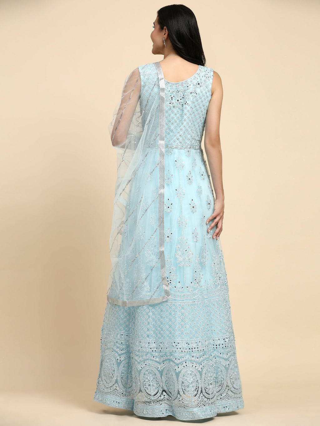 Blue Net Hand Embroidered Gown - Rudrani