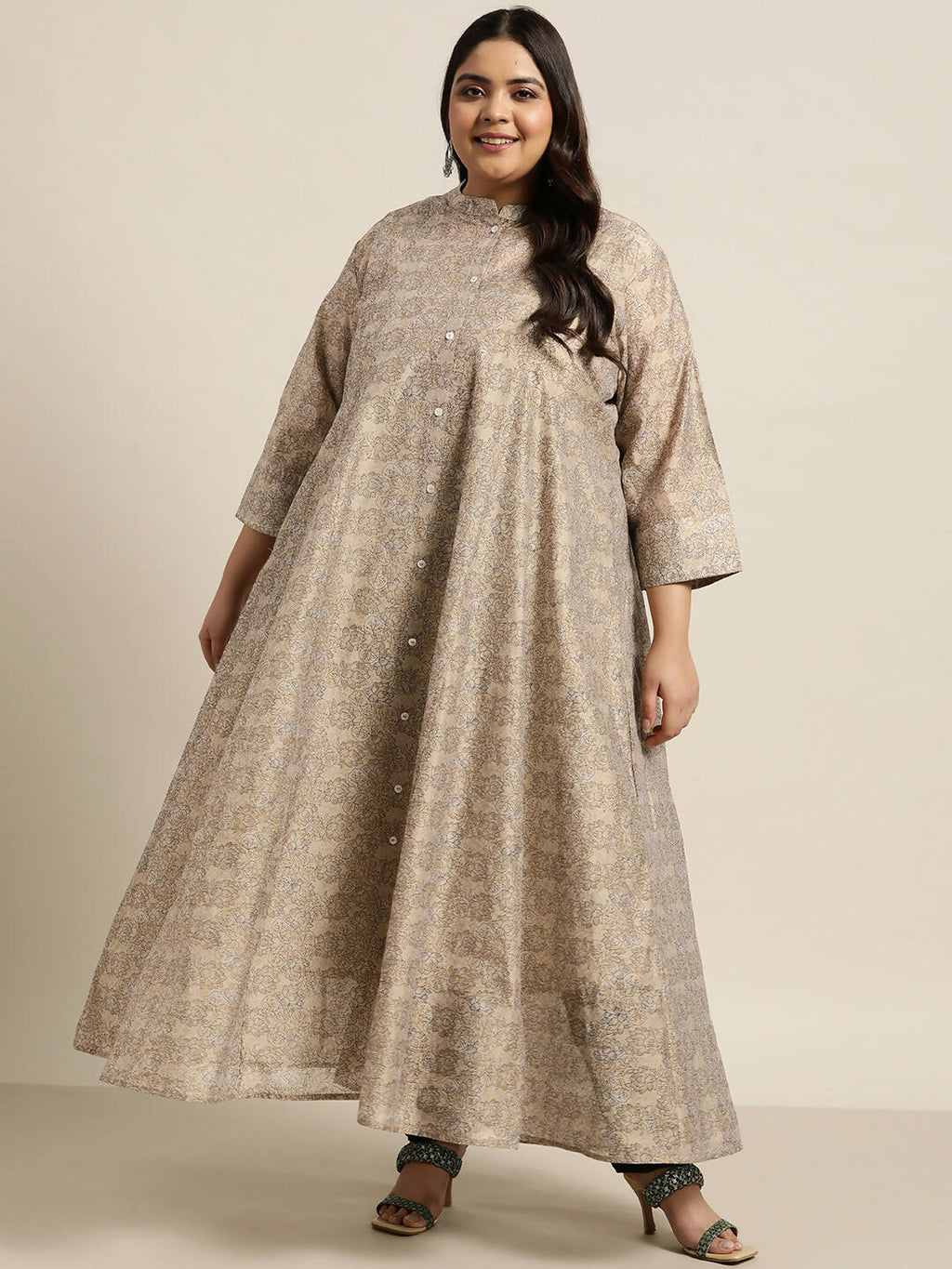 Juniper Women`S Beige Rayon Festive Wear Printed Anarkali Kurta