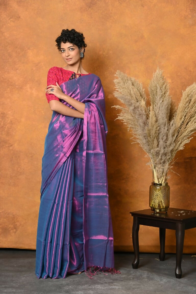 Very Much Indian Fusion Cotton Tissue Shimmer Saree - Dual Tone Purple