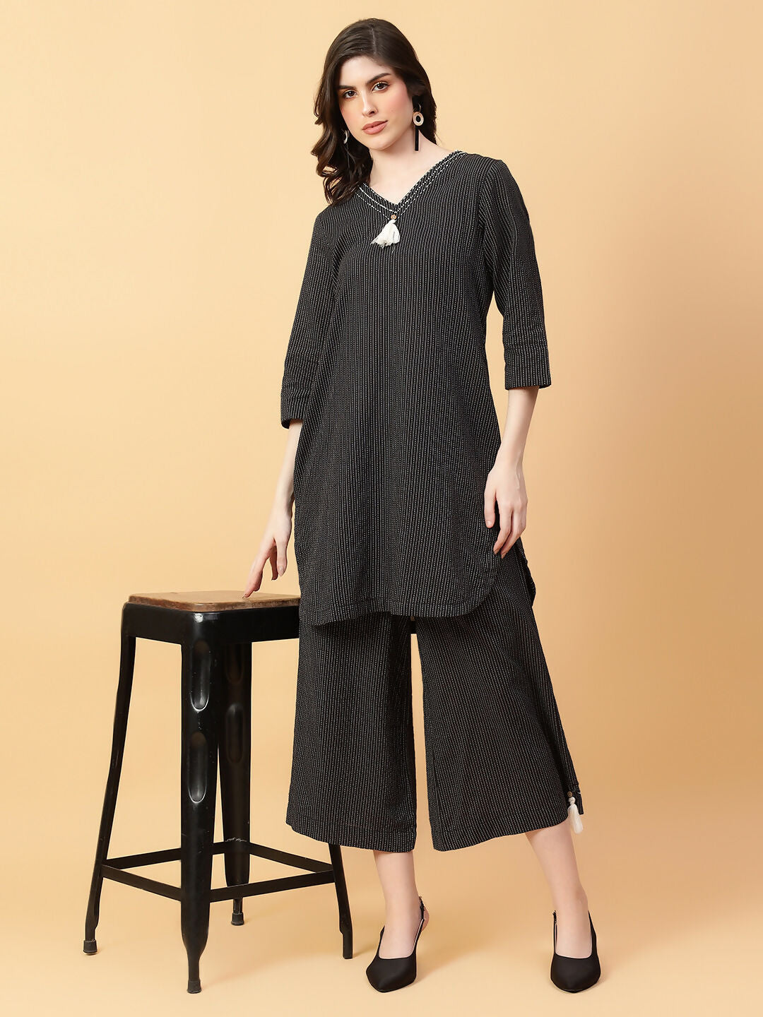 Joban Fashion Black Cotton Khatha & Hand Work Co-ord Set