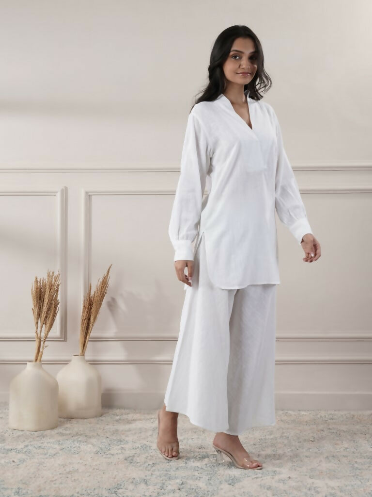 Joban Fashion Women's White Cotton Top With Flared Pants