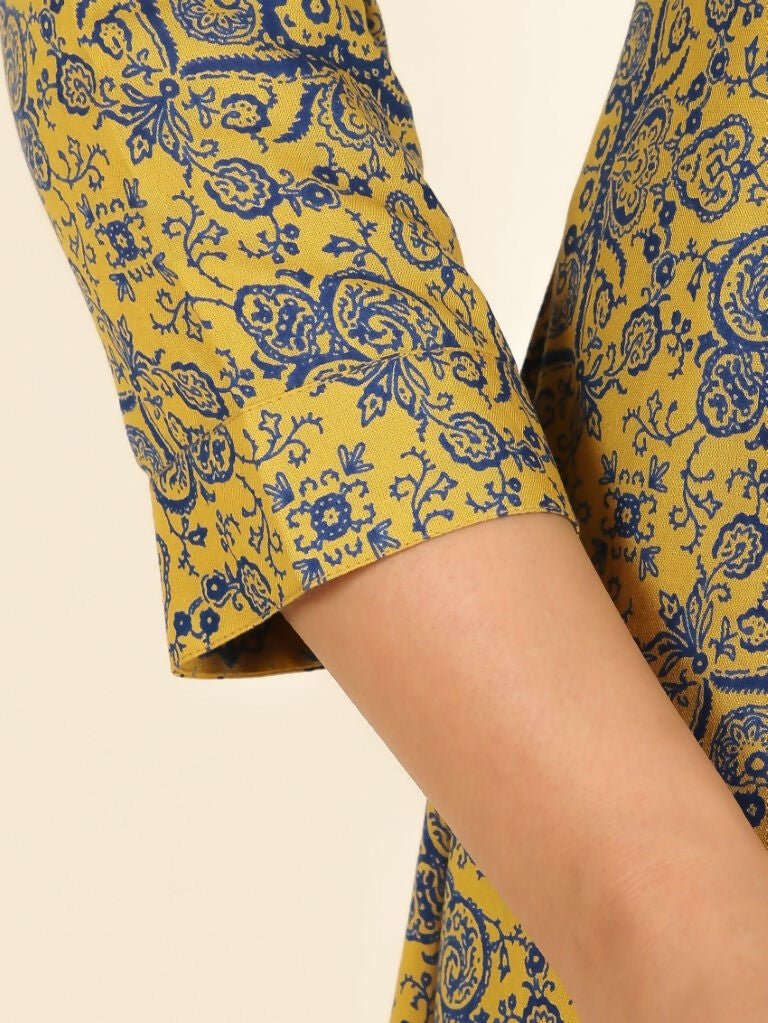 Aramya High Low Rayon Geometric Print Women's Kurta - Yellow