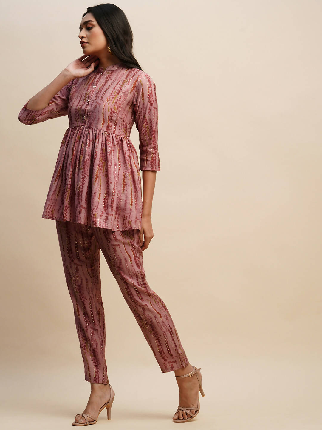 Pink Poly Cotton Tie and dye Printed Top with Matching Trouser - Shivani