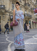 Lovely Sky Blue Polly Brasso Designer Saree - Emponline