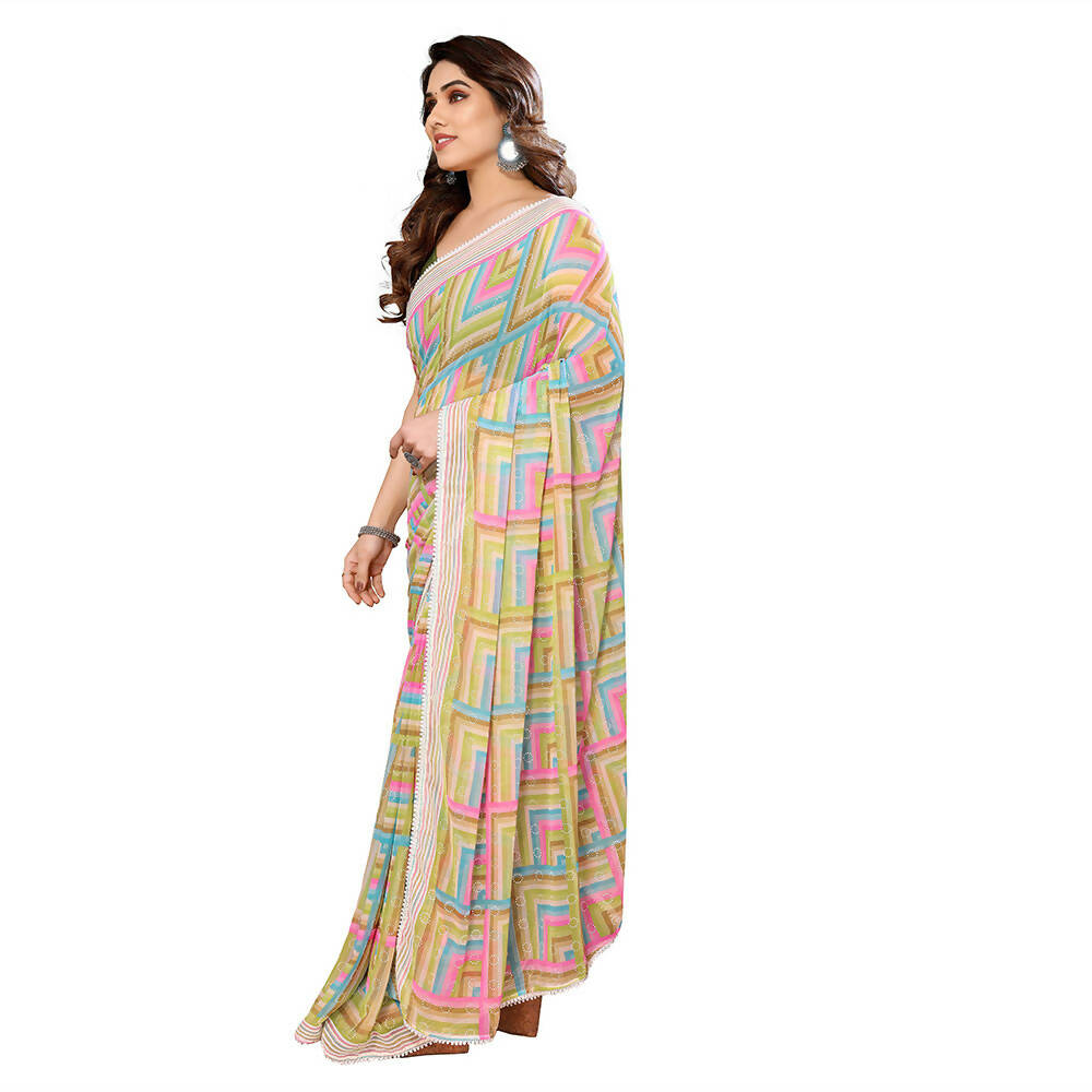 Women's Partywear Designer Green Georgette Fancy Saree - Satrangi