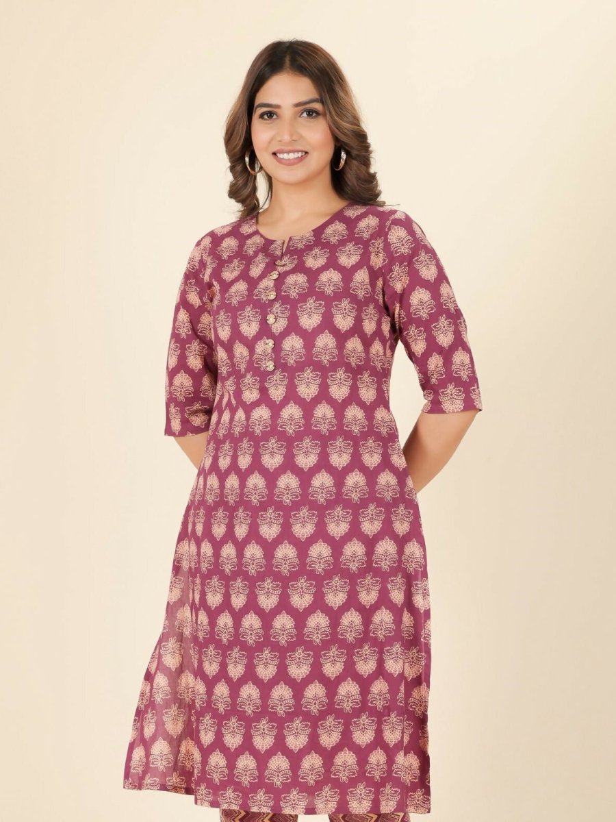 Aramya Pink Soft Cotton Floral A-line Kurta for Women