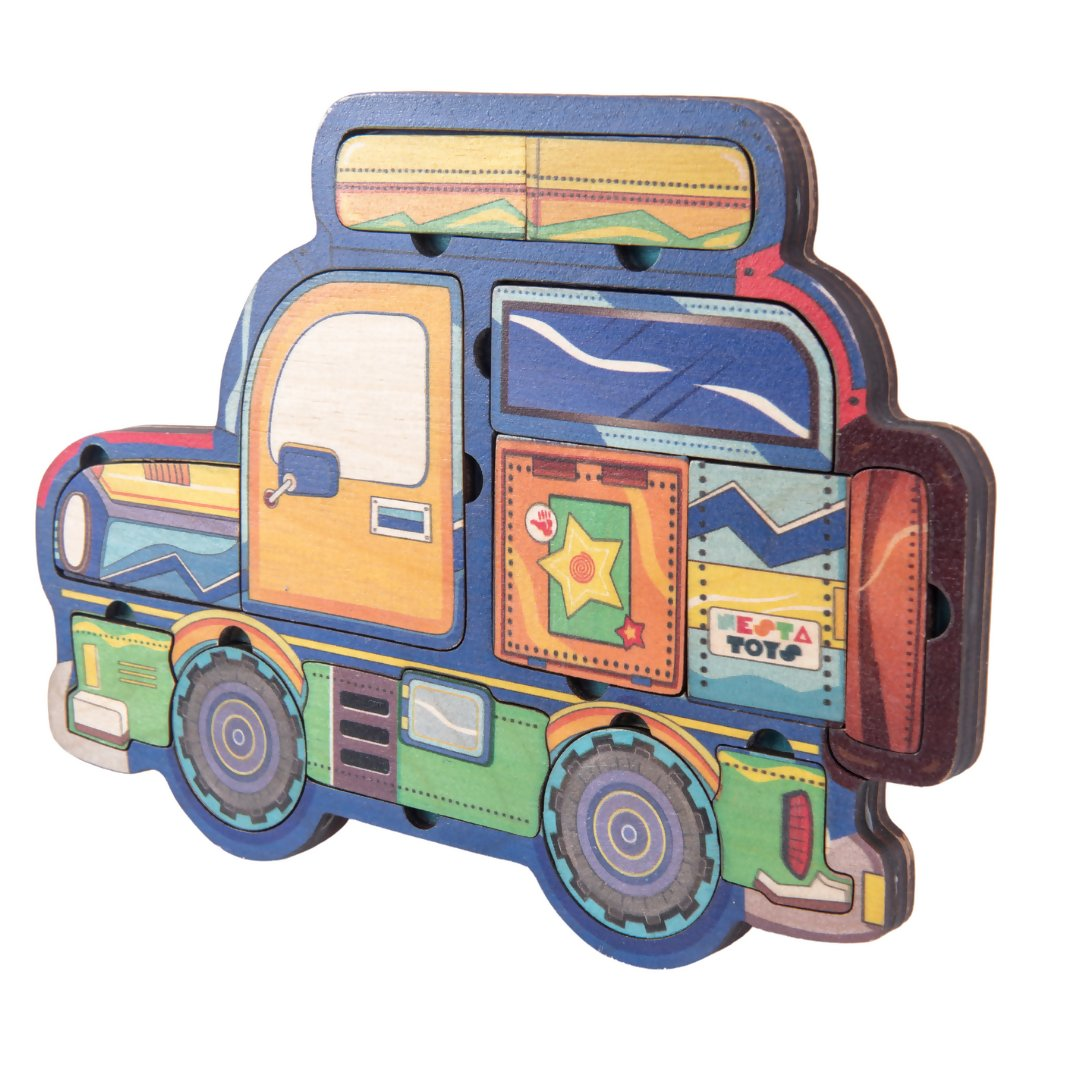 Nesta Toys Wooden Car Puzzle for Kids, Educational Toys & Puzzle (4+ Years), 2 Layer Puzzle