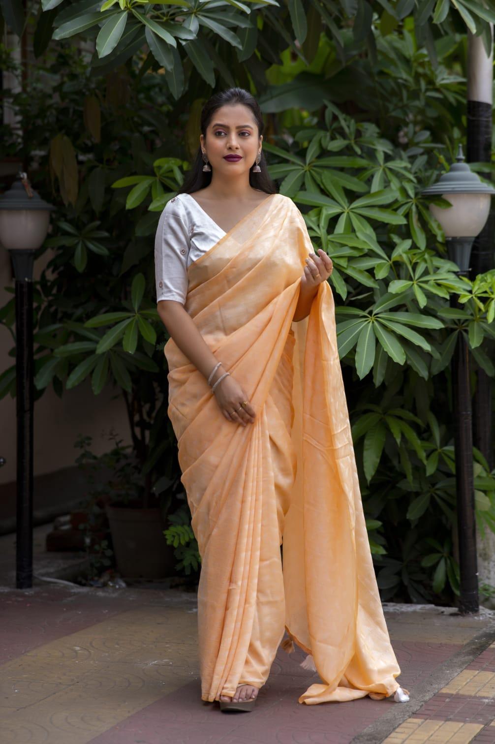 Yellow Poly Georgette Woven Design Saree with Unstitched Blouse - Hiral Fashion