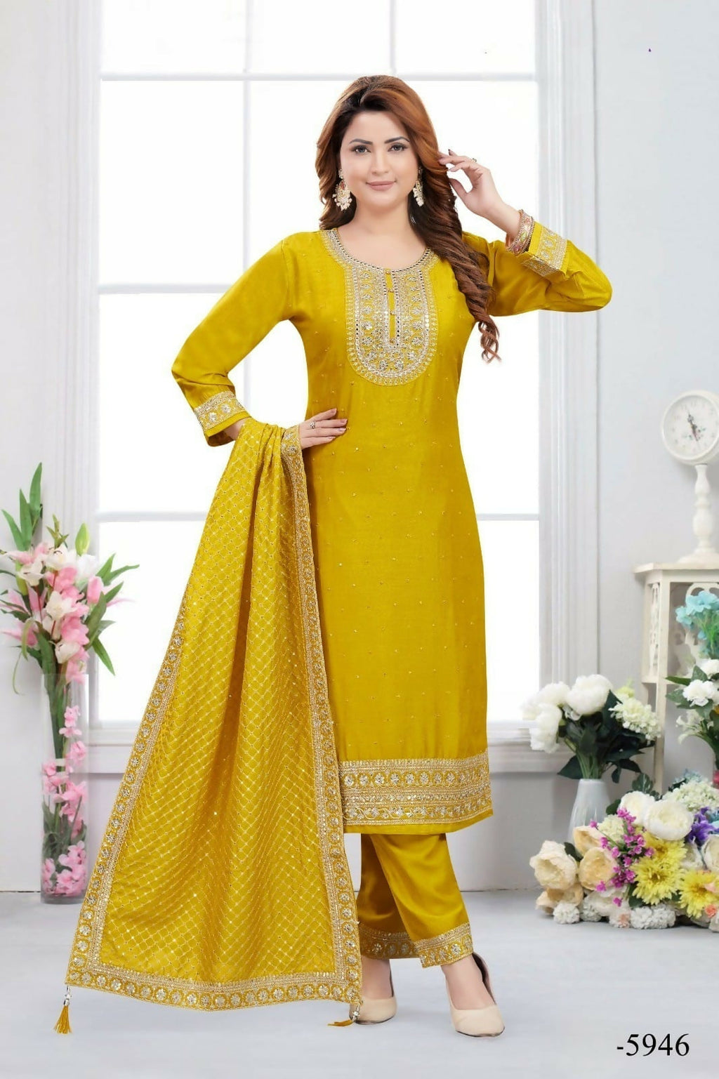 Joban Fashion Muslin Silk Gold Color Kurta Set