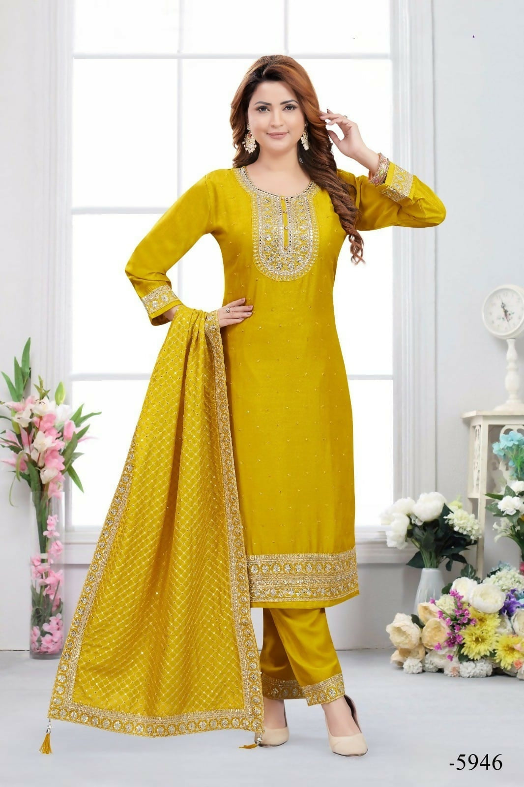 Joban Fashion Muslin Silk Gold Color Kurta Set