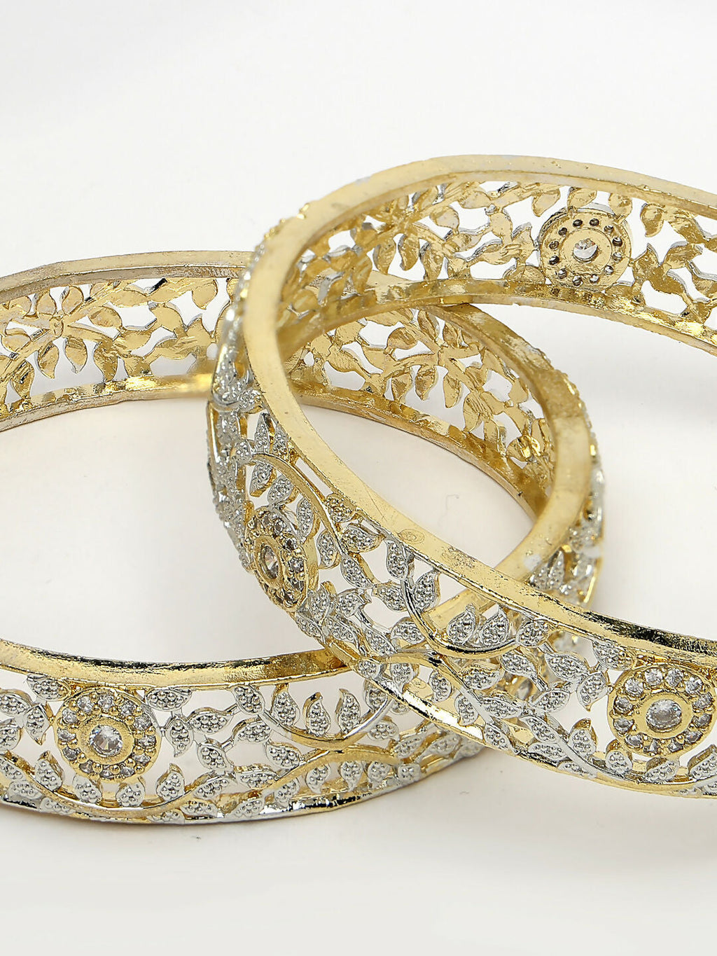 NVR Women's Set of 2 Gold-Polished American Diamond Emblished Handcrafted Bangles
