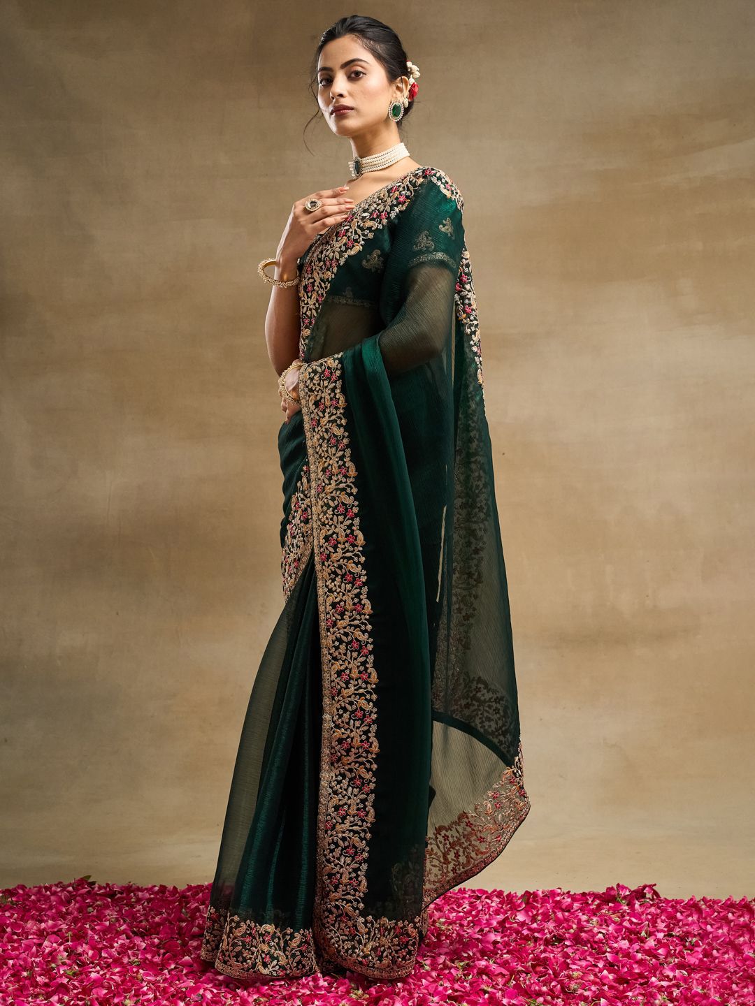 kasee Embroidered Solid Silk Blend Saree