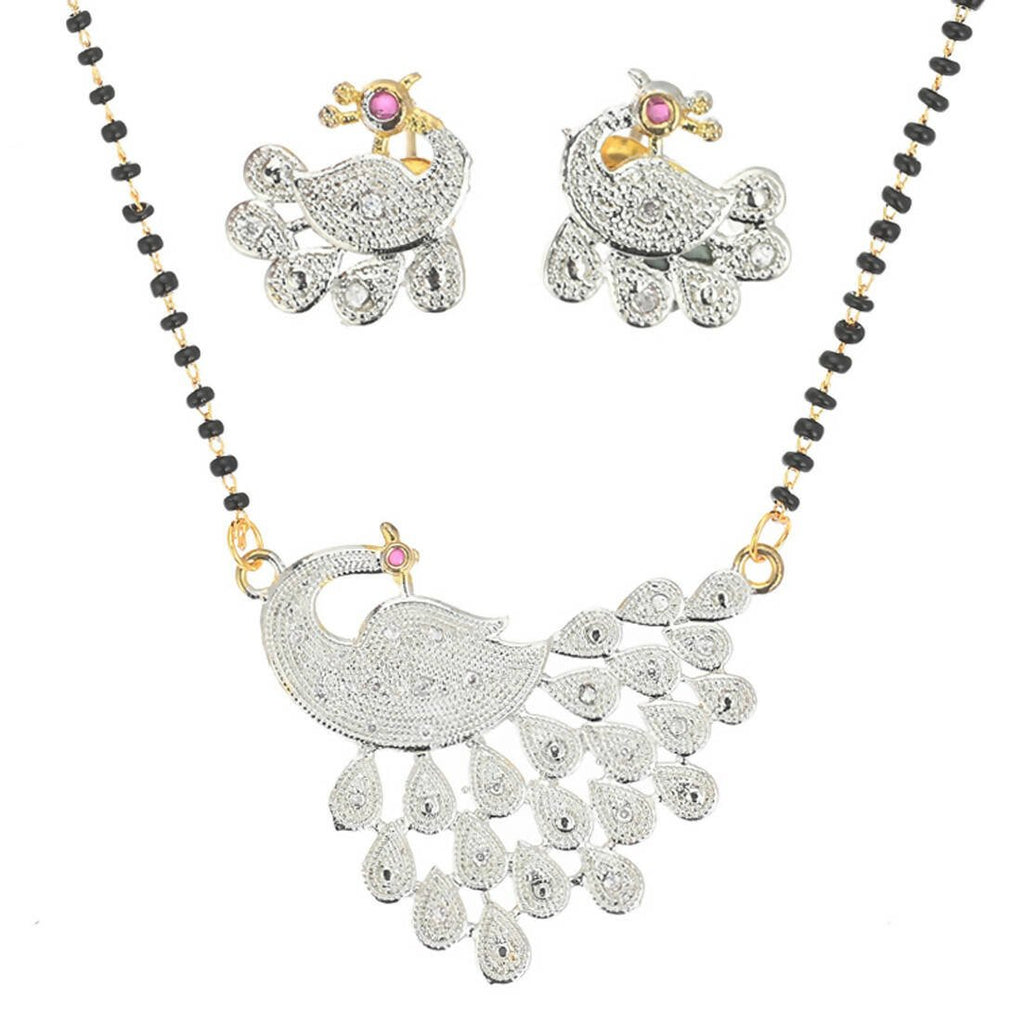 AanyaCentric Gold-Polished Mangalsutra with Pendant, 2 Pair Earrings