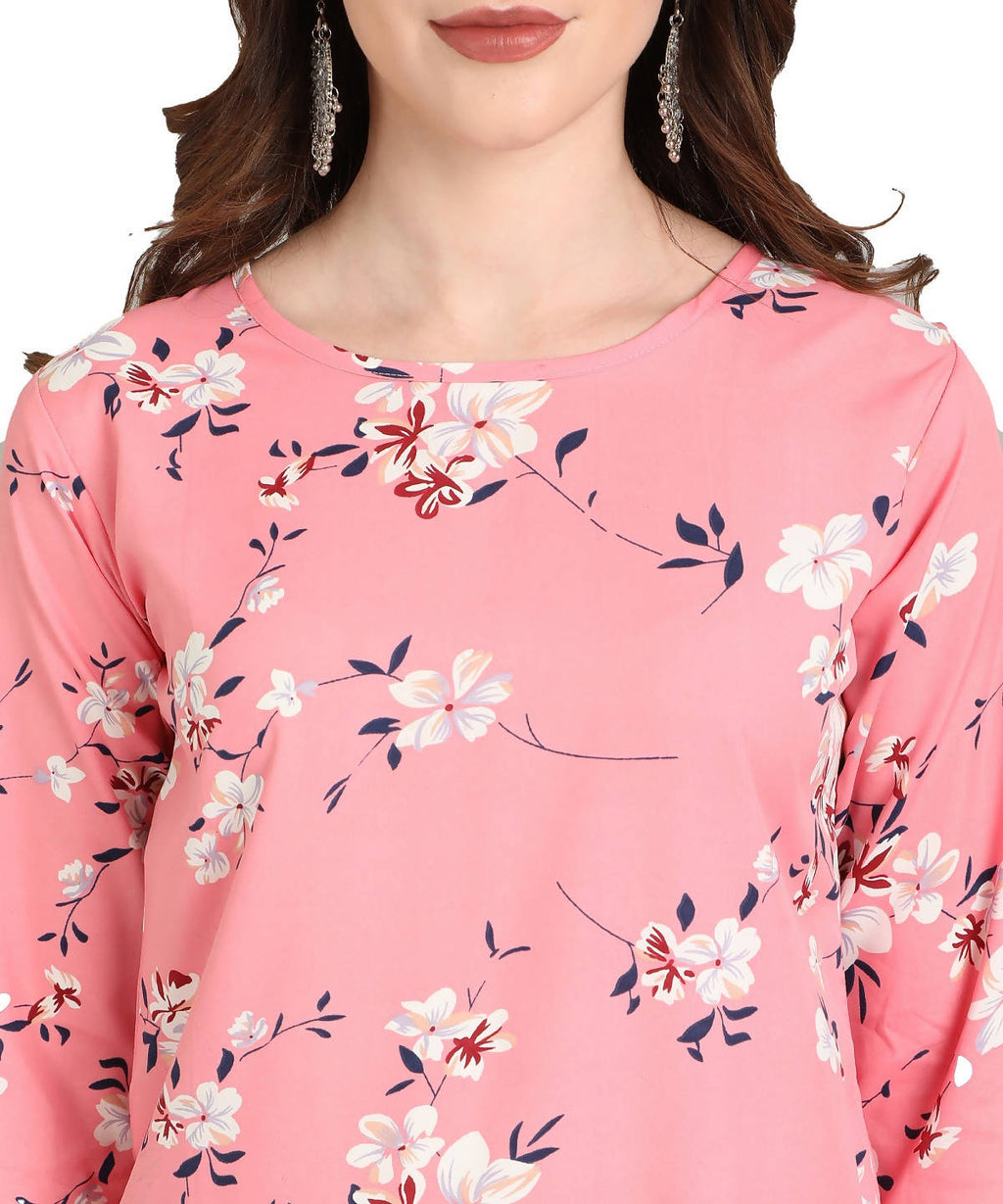 Vamika Pink French Crepe Printed Party Wear/Casual Wear Kurti