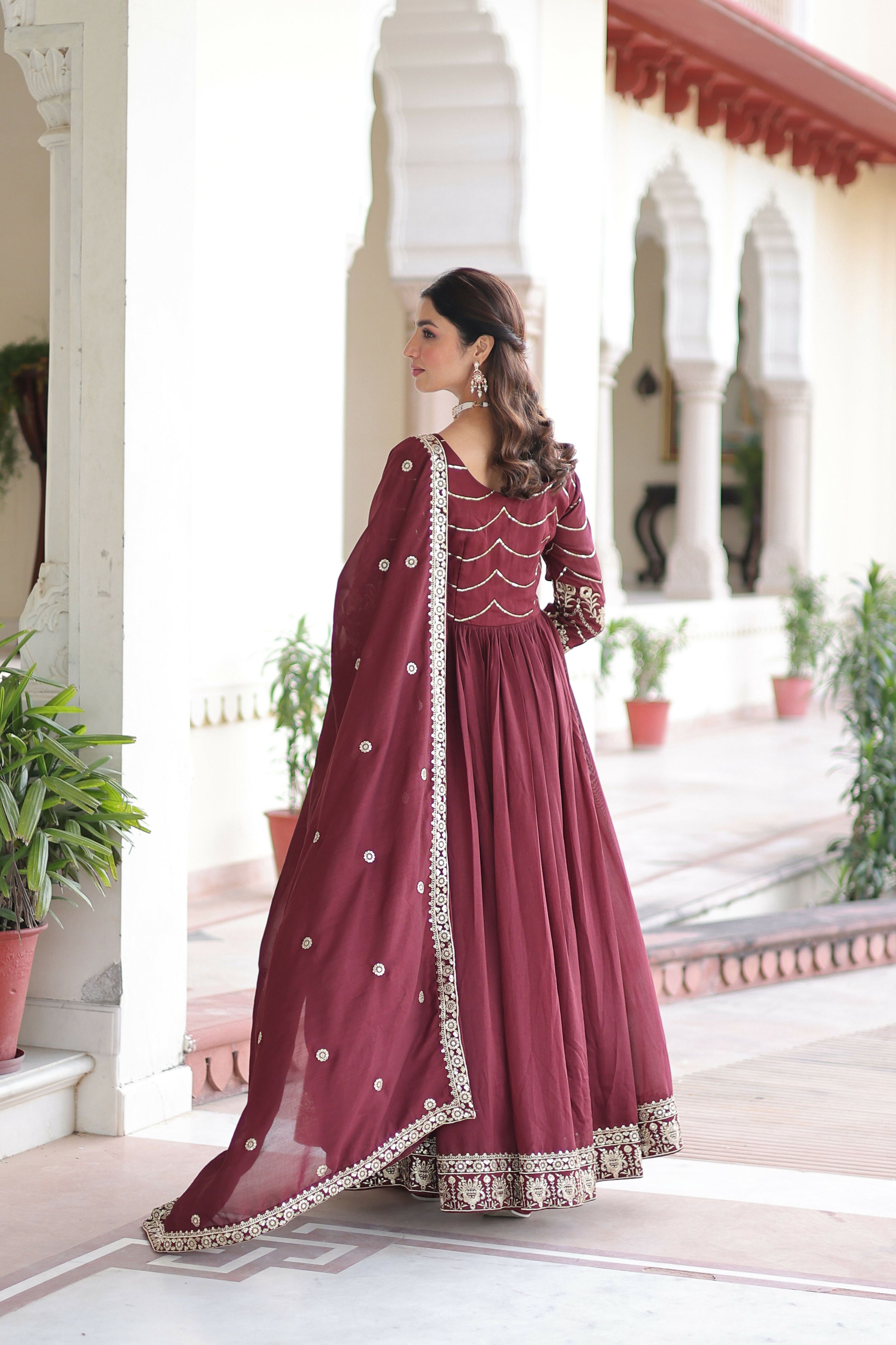 Joban Fashion Maroon Readymade Kurta Set With Sequence embroidery Work