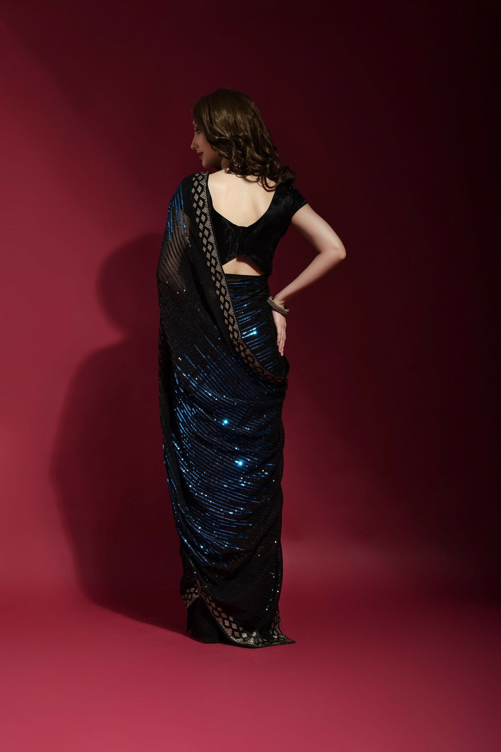 Vegaa Fashion Black Georgette Embroidered Party Wear Saree