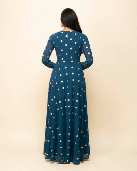 FIORRA Women's Teal Blue Georgette Anarkali Kurta With Dupatta