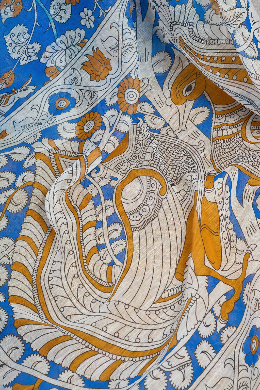 Vastranavya Blue Digital Printed Linen Ready To Wear Designer Saree with Unstitched Blouse