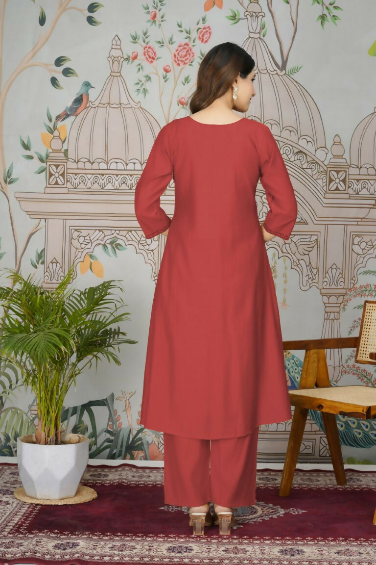 Ethnic Festive Wear Viscose Roman Silk Red Stitched Pant Pair - Rashmika
