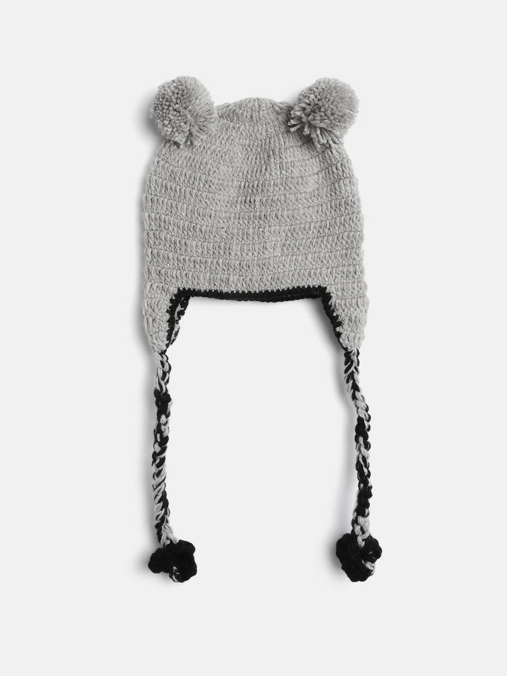 Chutput Kids Woollen Hand Knitted Kuala Bear Detail Cap - Grey