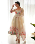 Joban Fashion Cream Kurta Set Organza Sequin Embroidery Work