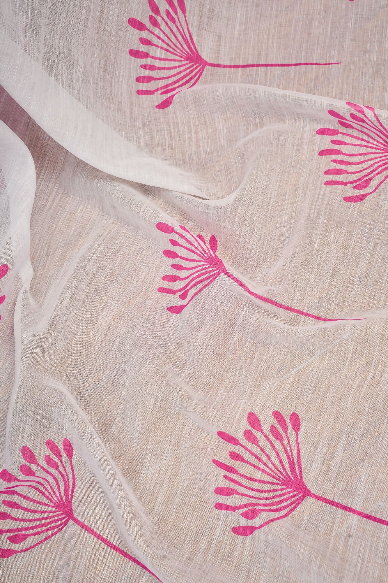 Vastranavya White Digital Printed Linen Ready To Wear Designer Saree with Unstitched Blouse
