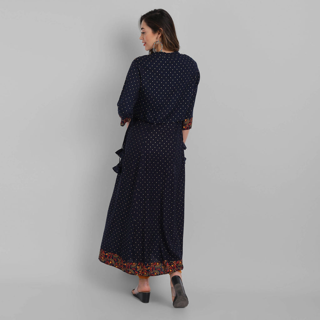 Juniper Women's Navy Rayon Printed Flared Dress